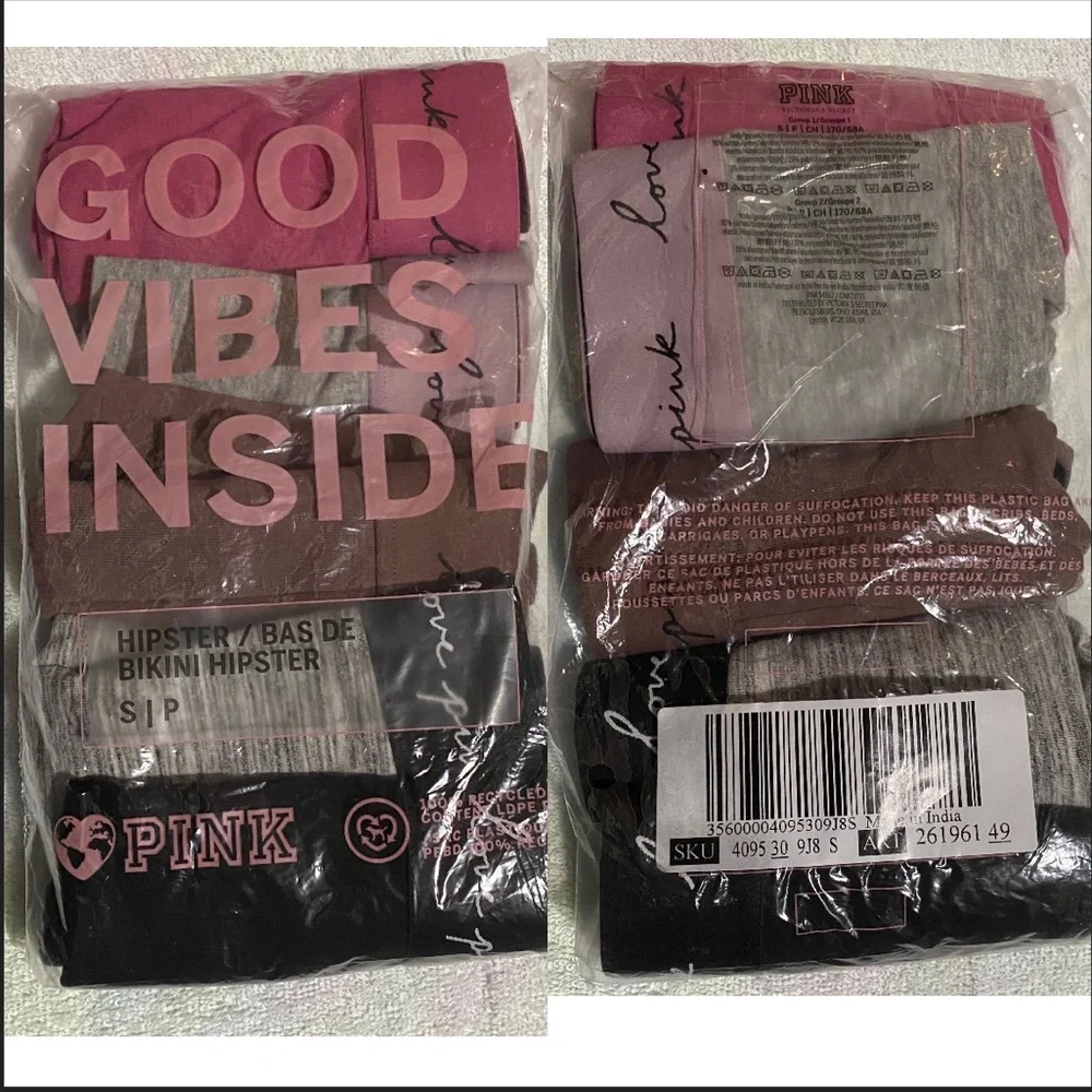 Victoria’s Secret Pink 5 pack hipster cotton panties neutral color PINK bundle